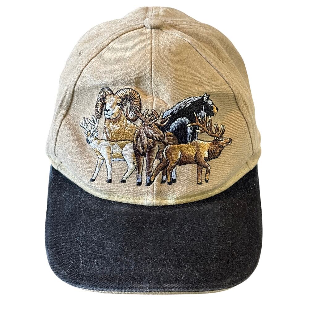 Yellowstone Wildlife Animal Embroidered Two tone hat adjustable cap ram bear elk